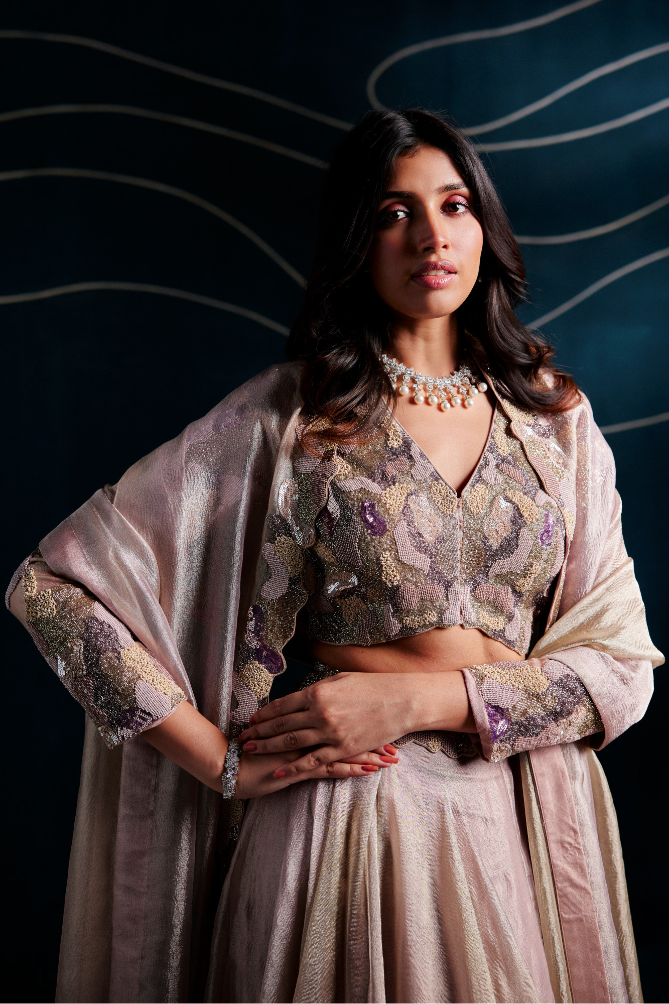 PINK- GOLDEN LEHENGA SET