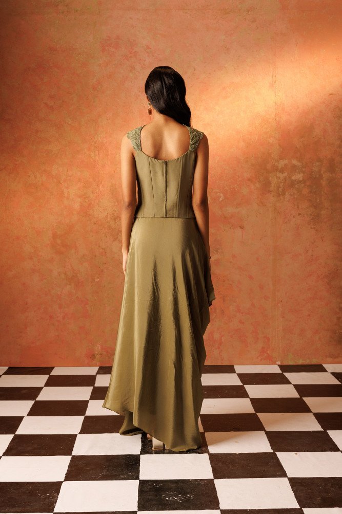 SAP GREEN WAISTCOAT WITH DRAPE SKIRT SET SAP GREEN WAISTCOAT WITH DRAPE SKIRT SET