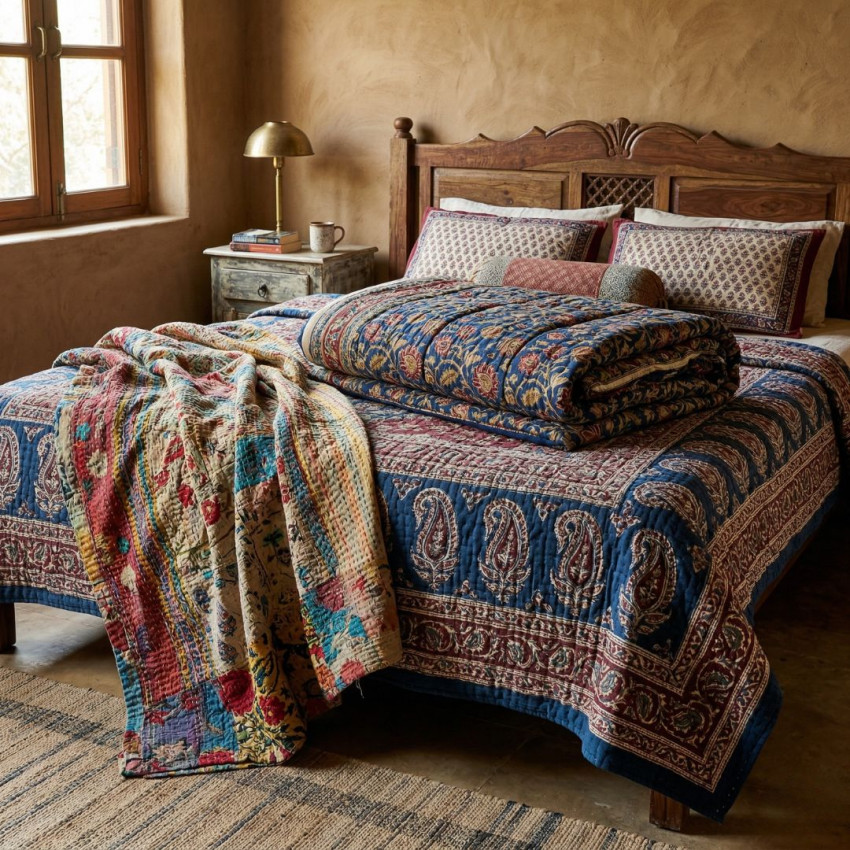 Difference Between Kantha and Jaipuri Razai