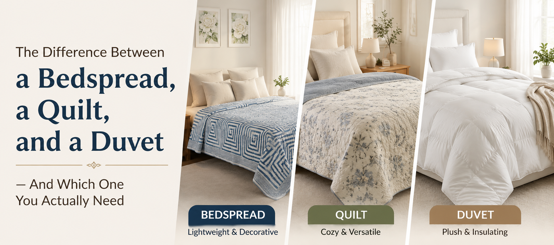 difference between a bedspread, a quilt, and a duvet