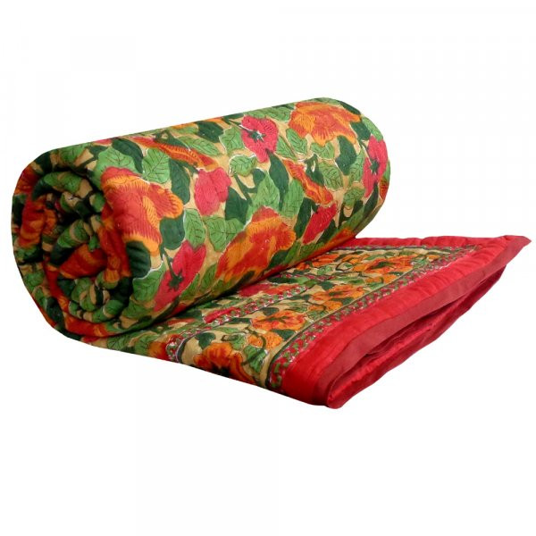 Hand Block Printed Cotton Quilt King Size  Orange Patti 509089