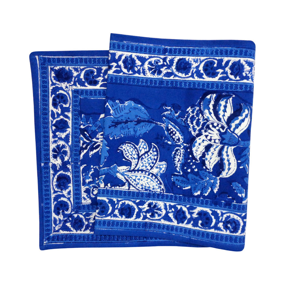 Hand Block Printed Cotton Canvas Table Runner 33x120 cms Anarkali Blue Gud 106797