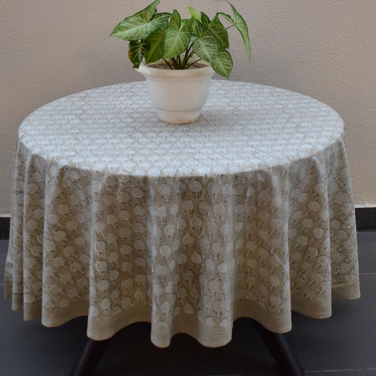 Round 220 cms Cotton French Design Table Cover Sandstone Grove 202410