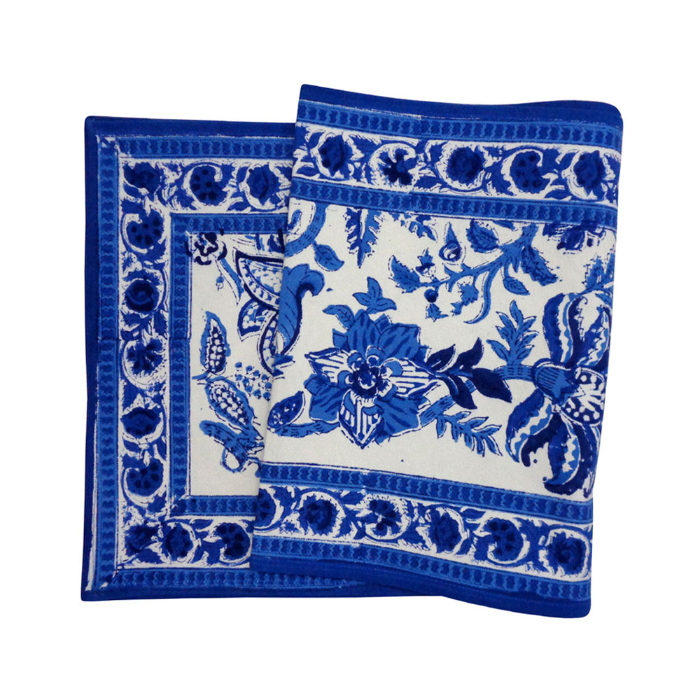 Hand Block Printed Cotton Canvas Table Runner 33x120 cms Anarkali Blue Open 106795