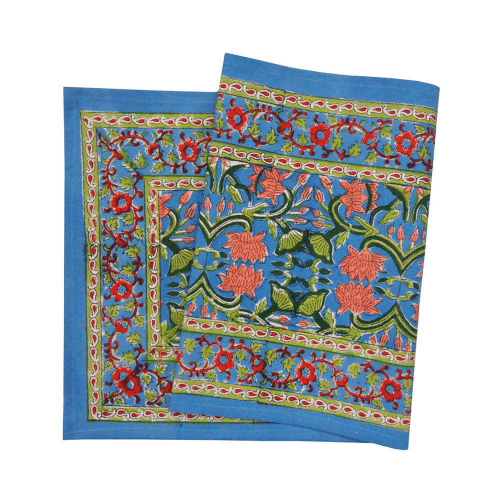 Hand Block Printed Cotton Canvas Table Runner 33x120 cms Lotus Green Gud 204895
