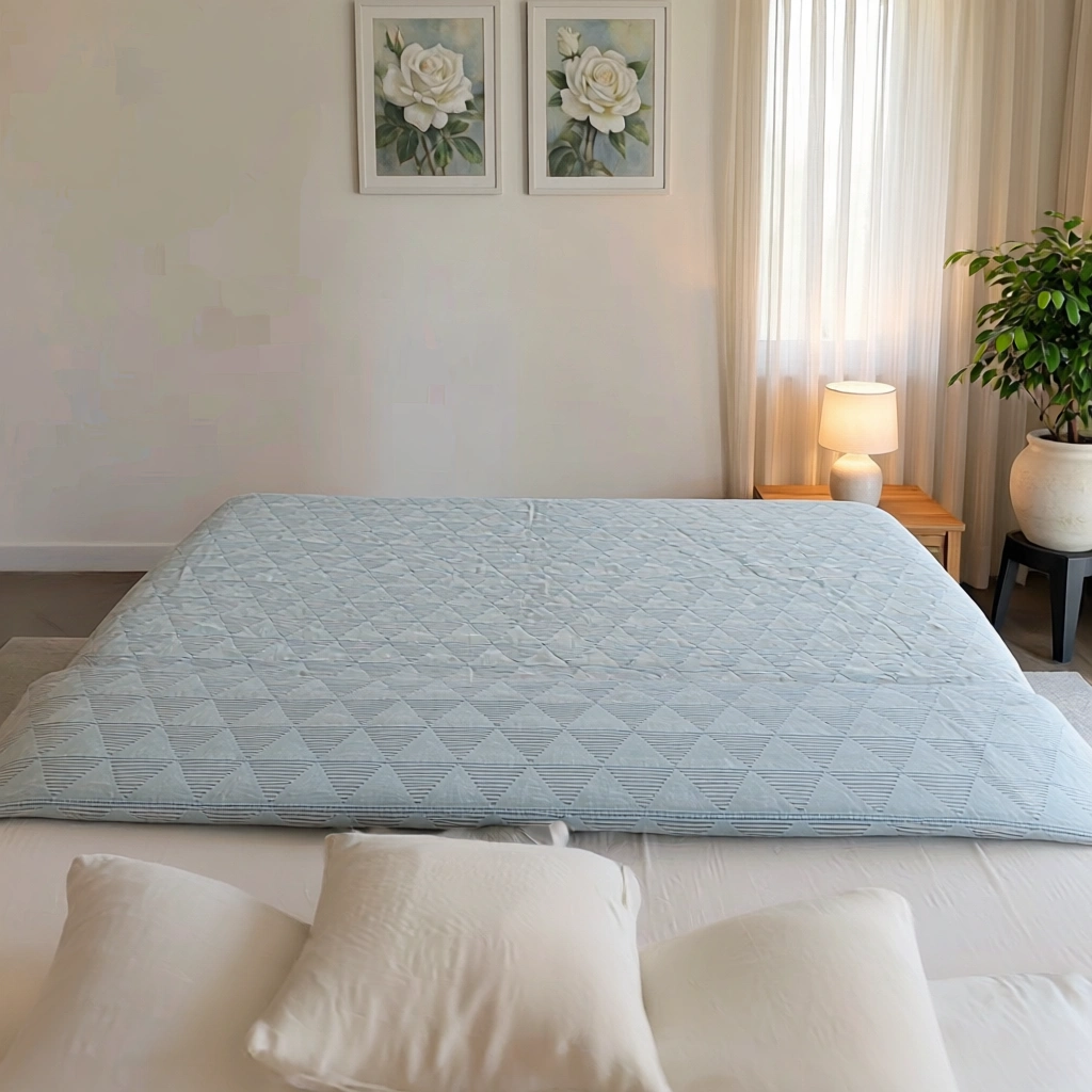 King Size Block Printed Percale Fine Cotton Bedspread with 2 Pillow Cases 100913