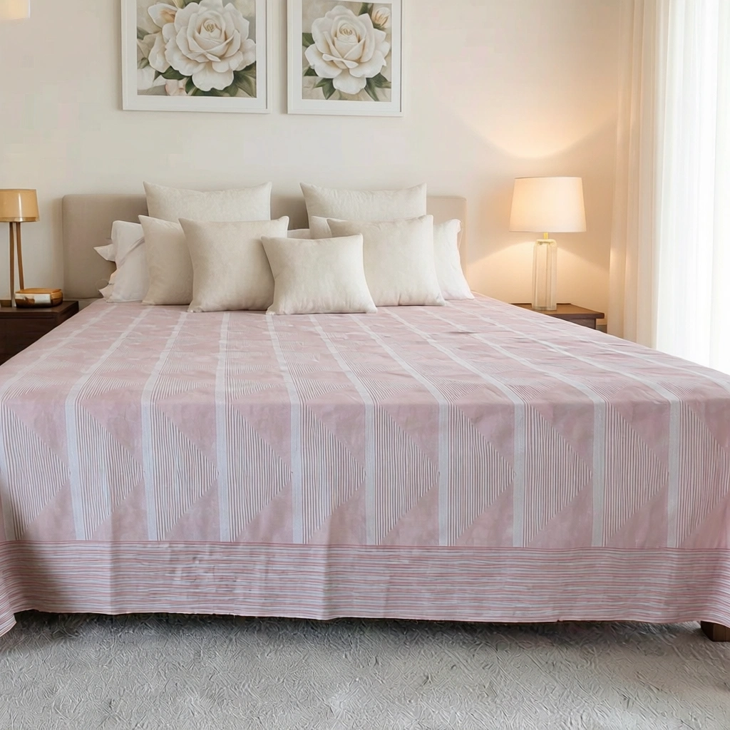 King Size Block Printed Percale Fine Cotton Bedspread with 2 Pillow Cases 100960