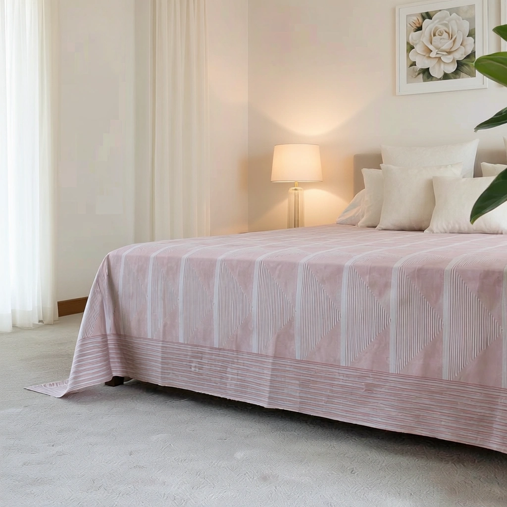 King Size Block Printed Percale Fine Cotton Bedspread with 2 Pillow Cases 100960