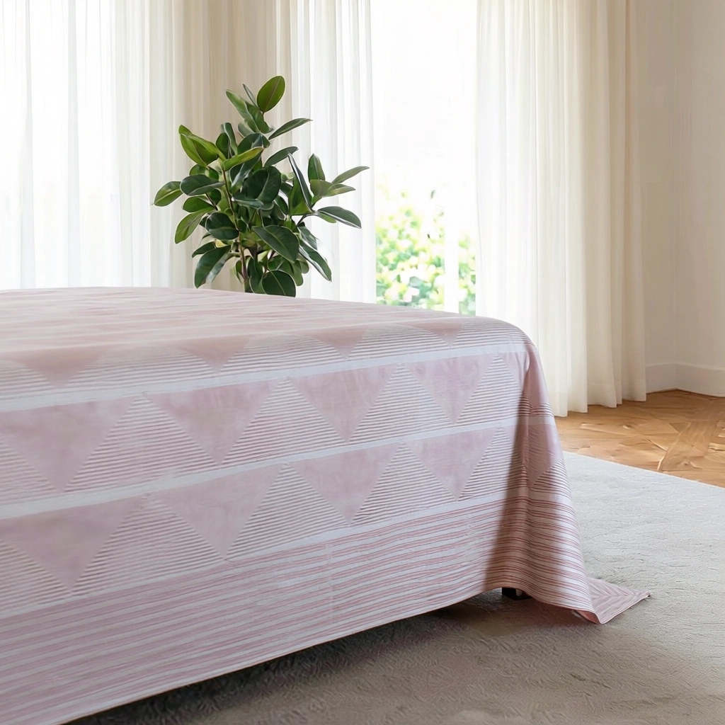 King Size Block Printed Percale Fine Cotton Bedspread with 2 Pillow Cases 100960