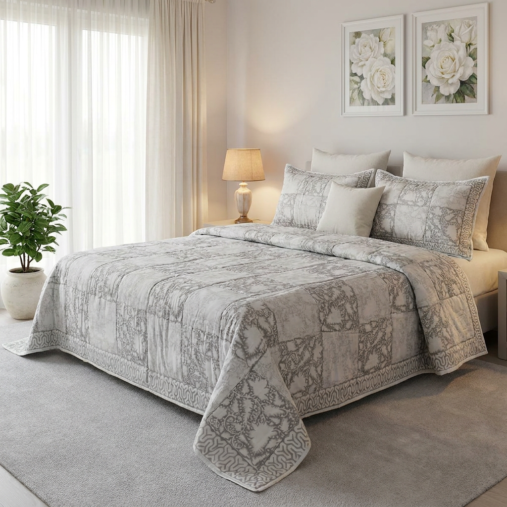 Hand Block Printed Soft Cotton Quilted Bedspread Queen Size 103877
