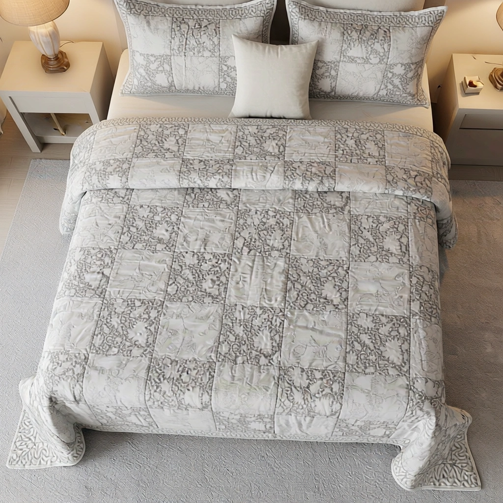 Hand Block Printed Soft Cotton Quilted Bedspread Queen Size 103877