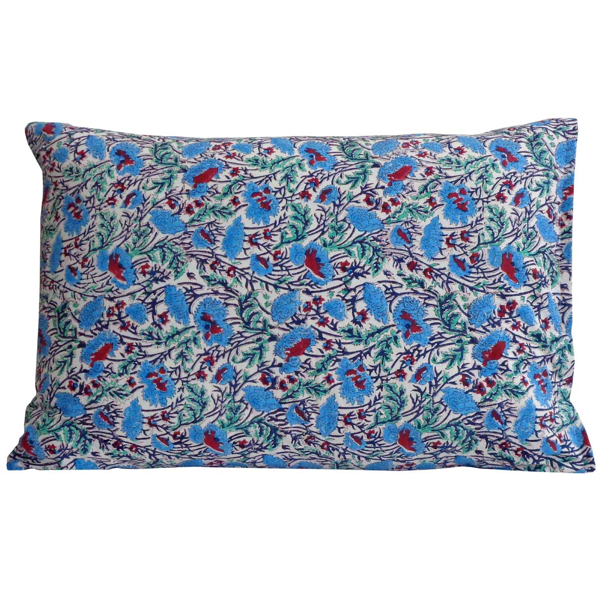 Hand Block Printed Cotton Pillows Cover 50x70 cm Set of 2 Bush Flower Blue Open 202904
