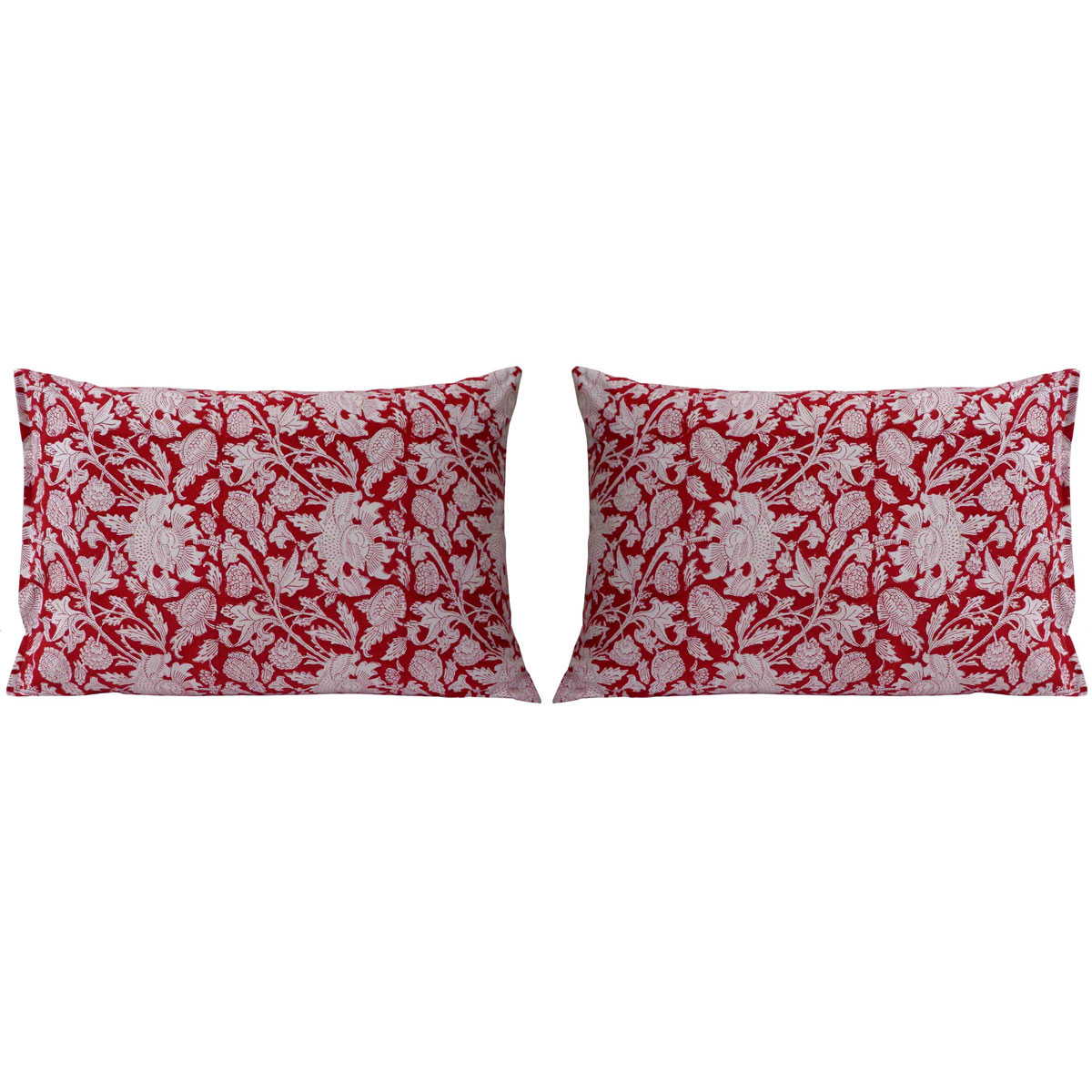 Hand Block Printed Cotton Pillows Cover 50x70 cm Set of 2 Amarnath Rococco Red 200196