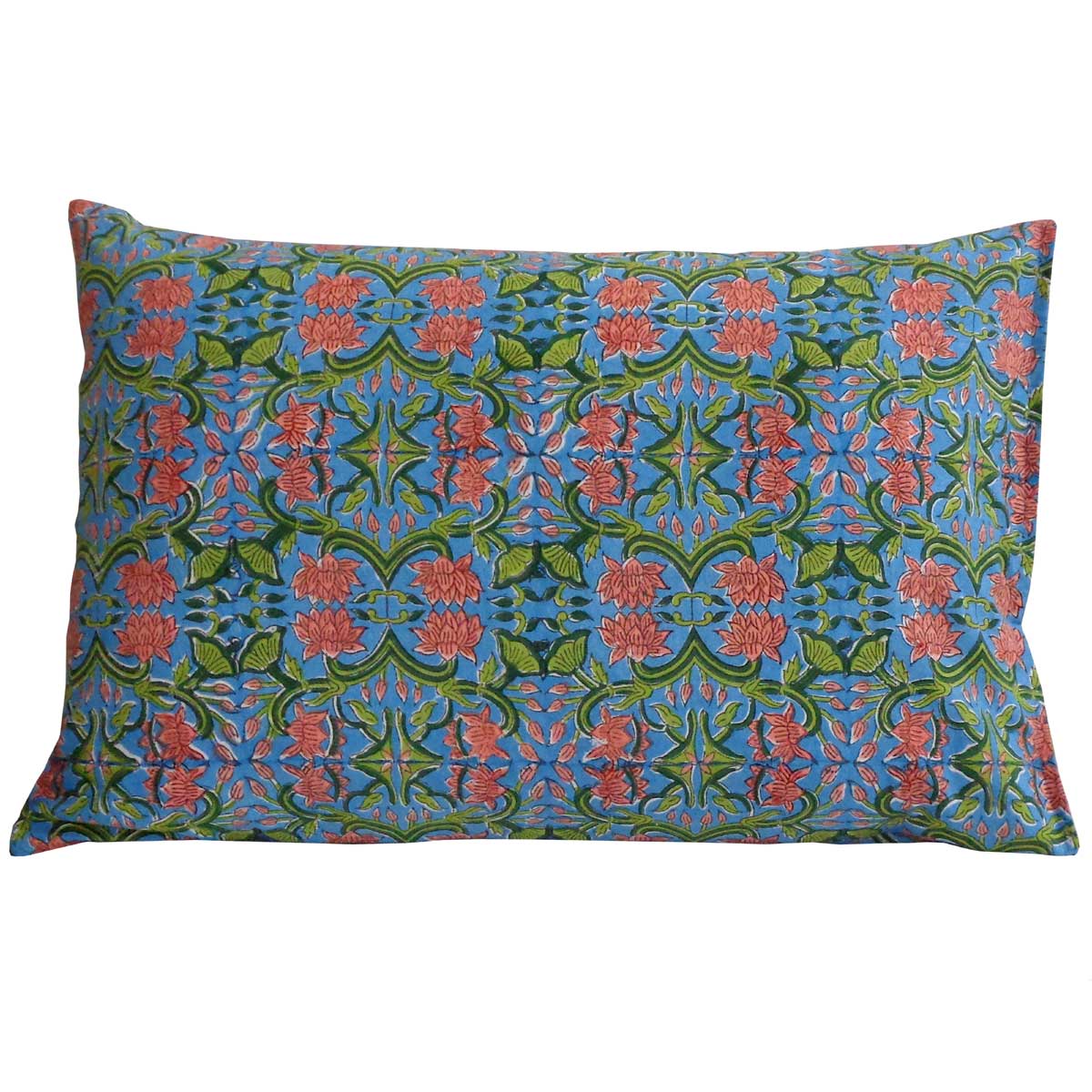 Hand Block Printed Cotton Pillows Cover 50x70 cm Set of 2 Lotus Green Gud 204895