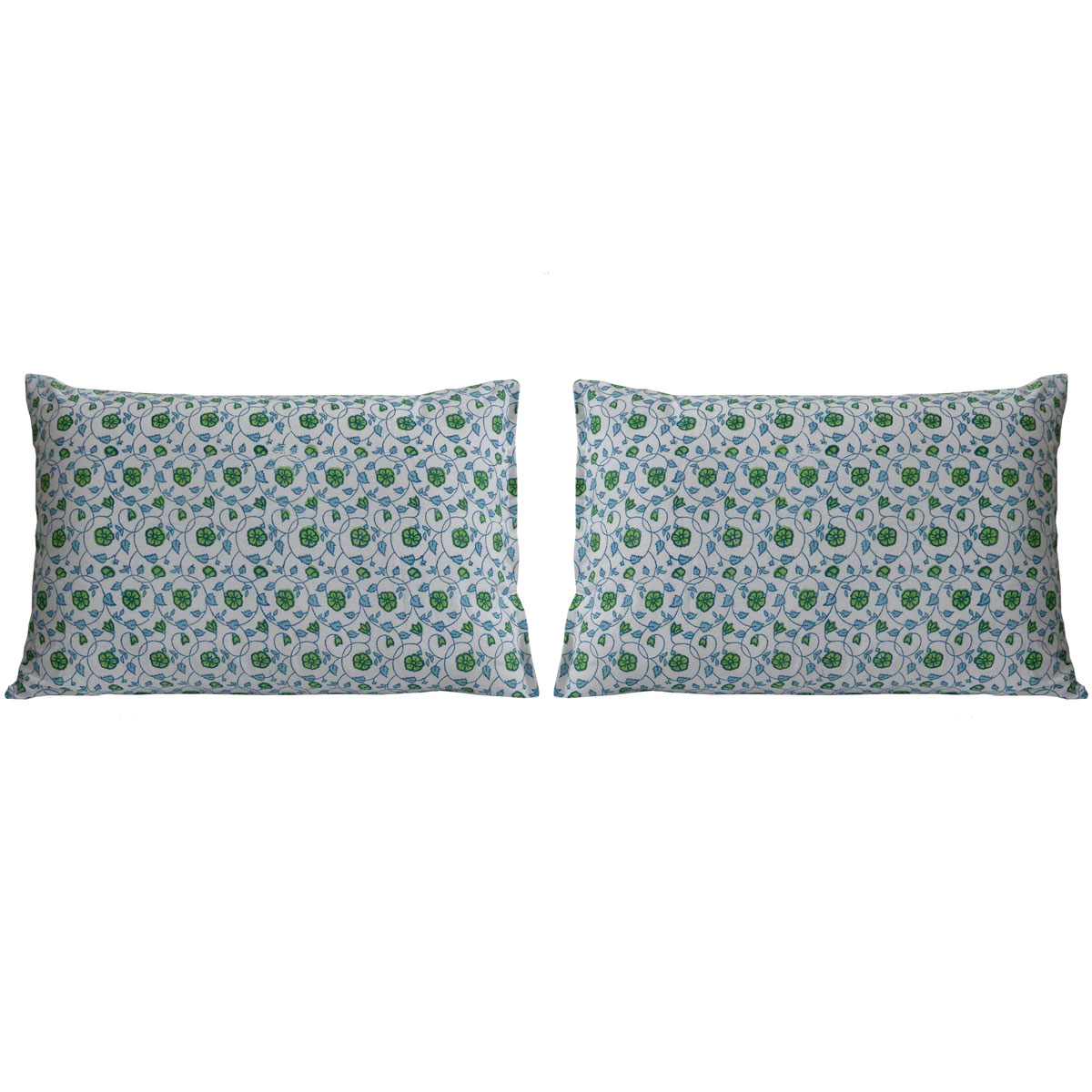Hand Block Printed Cotton Pillows Cover 50x70 cm Set of 2 Floral Kali Green 200867