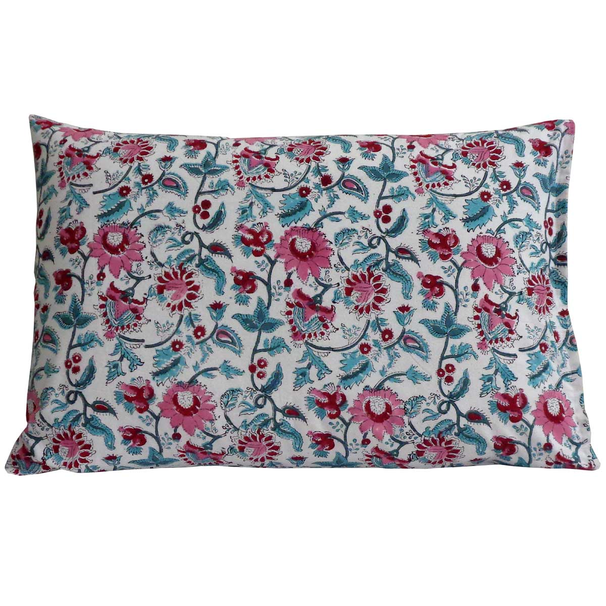 Hand Block Printed Cotton Pillows Cover 50x70 cm Set of 2 Phuljhari Olive Open 100990
