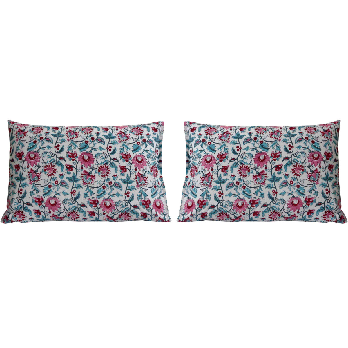 Hand Block Printed Cotton Pillows Cover 50x70 cm Set of 2 Phuljhari Olive Open 100990