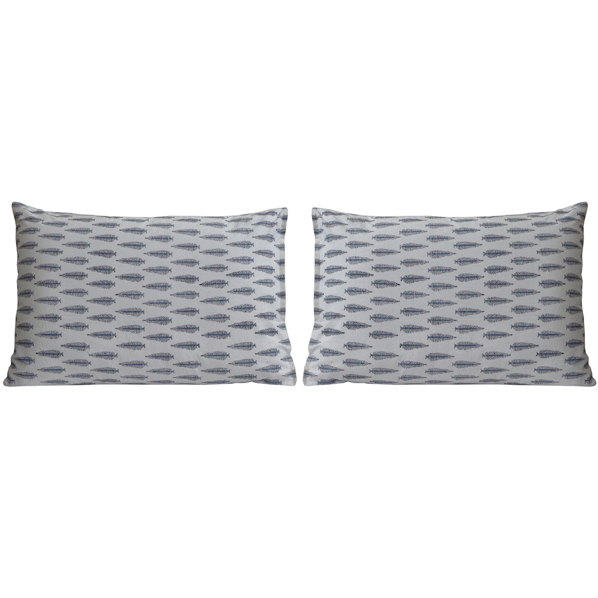 Hand Block Printed Cotton Pillows Cover 50x70 cm Set of 2 Winter Fall Tree Grey 107195