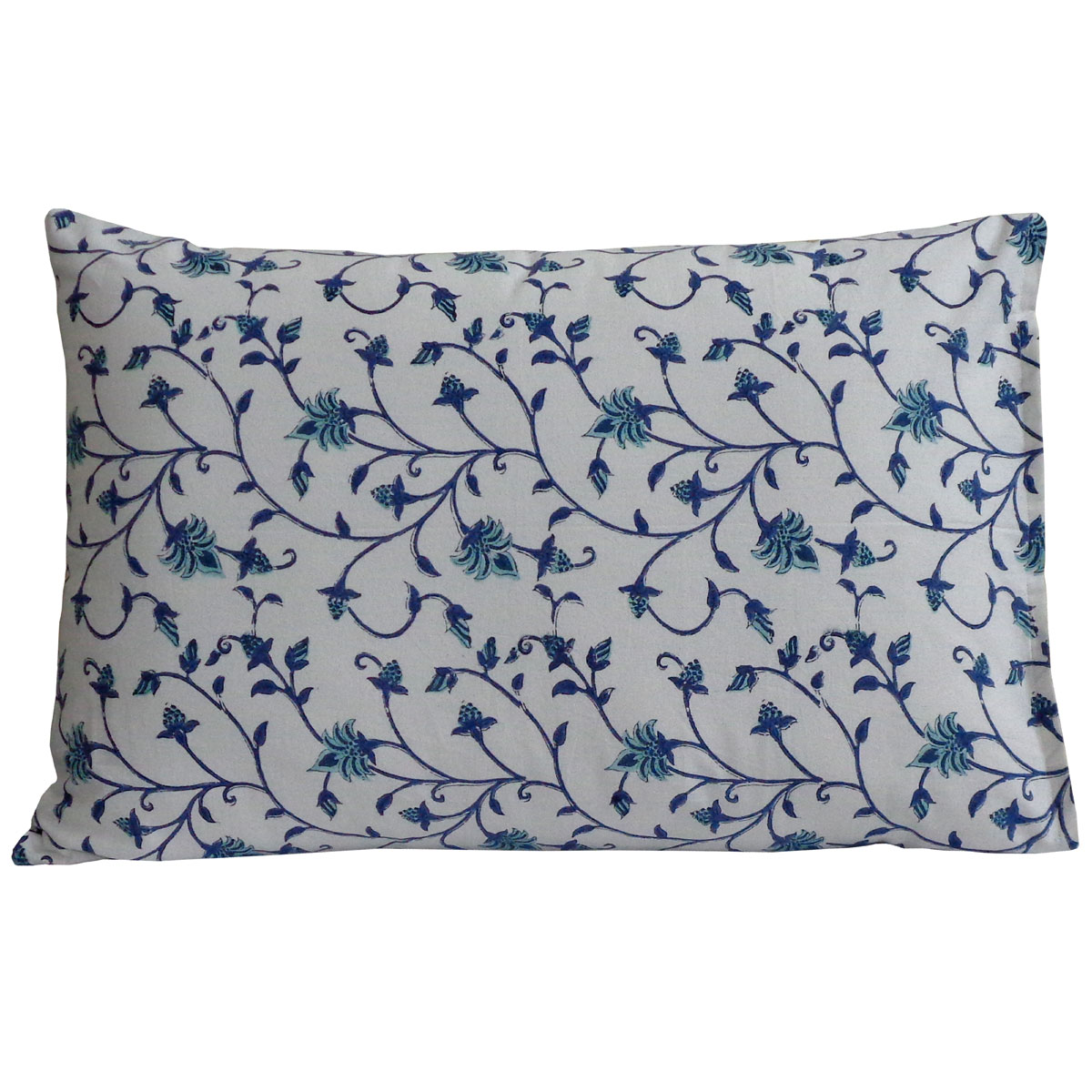 Hand Block Printed Cotton Pillows Cover 50x70 cm Set of 2 Floral Bale Blue 202862
