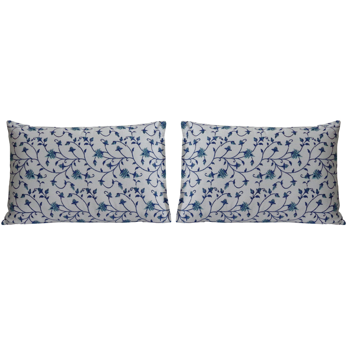 Hand Block Printed Cotton Pillows Cover 50x70 cm Set of 2 Floral Bale Blue 202862