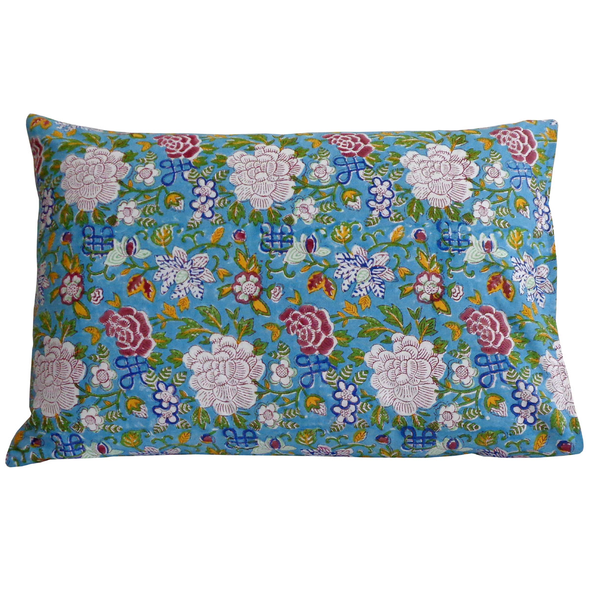 Hand Block Printed Cotton Pillows Cover 50x70 cm Set of 2 Floral Canvas Blue Jade Gud 106875