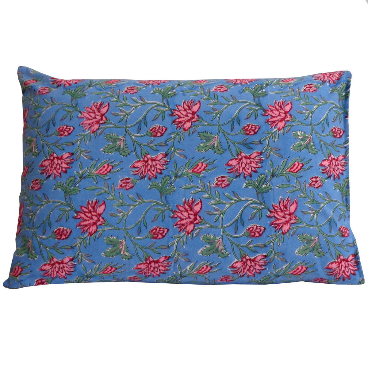 Hand Block Printed Cotton Pillows Cover 50x70 cm Set of 2 Cornflower Blue Gud 104845