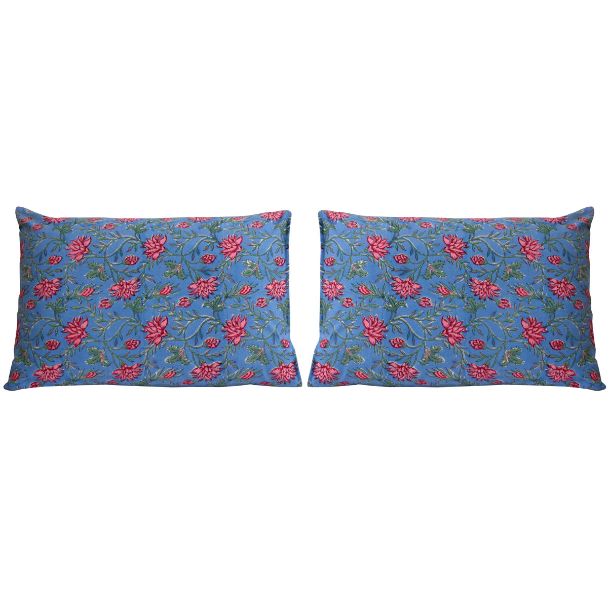Hand Block Printed Cotton Pillows Cover 50x70 cm Set of 2 Cornflower Blue Gud 104845