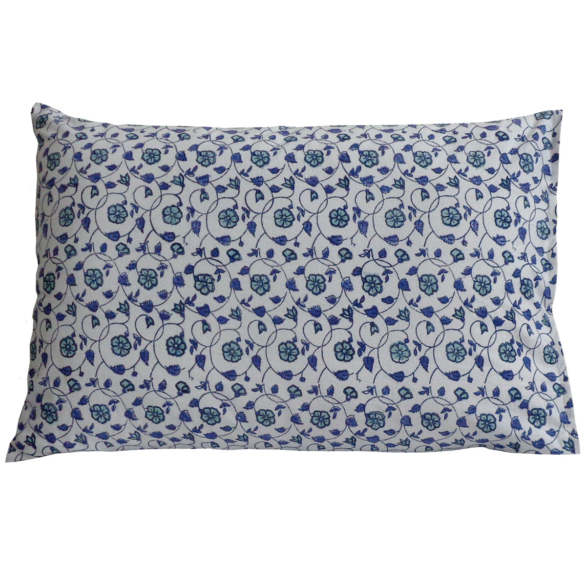 Hand Block Printed Cotton Pillows Cover 50x70 cm Set of 2 Floral Kali Blue 203903