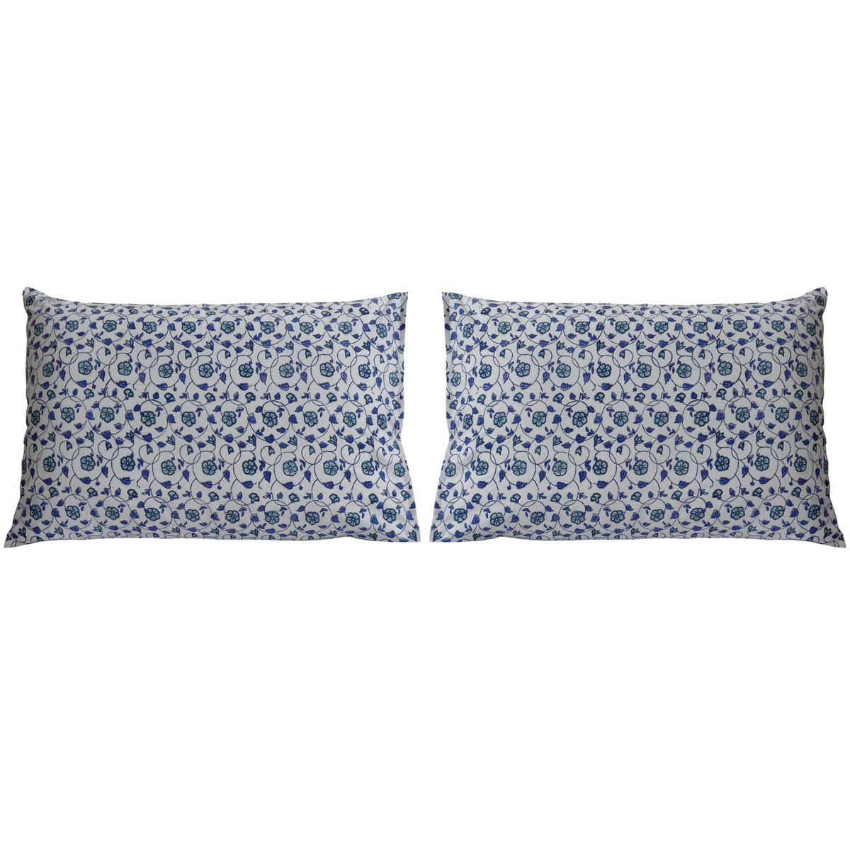 Hand Block Printed Cotton Pillows Cover 50x70 cm Set of 2 Floral Kali Blue 203903