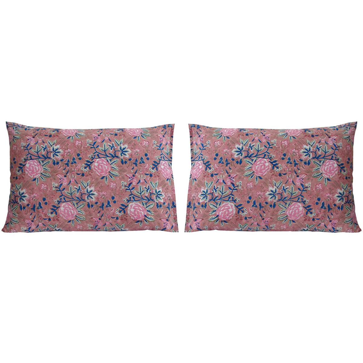 Hand Block Printed Cotton Pillows Cover 50x70 cm Set of 2 Misty Rose Gud 202873