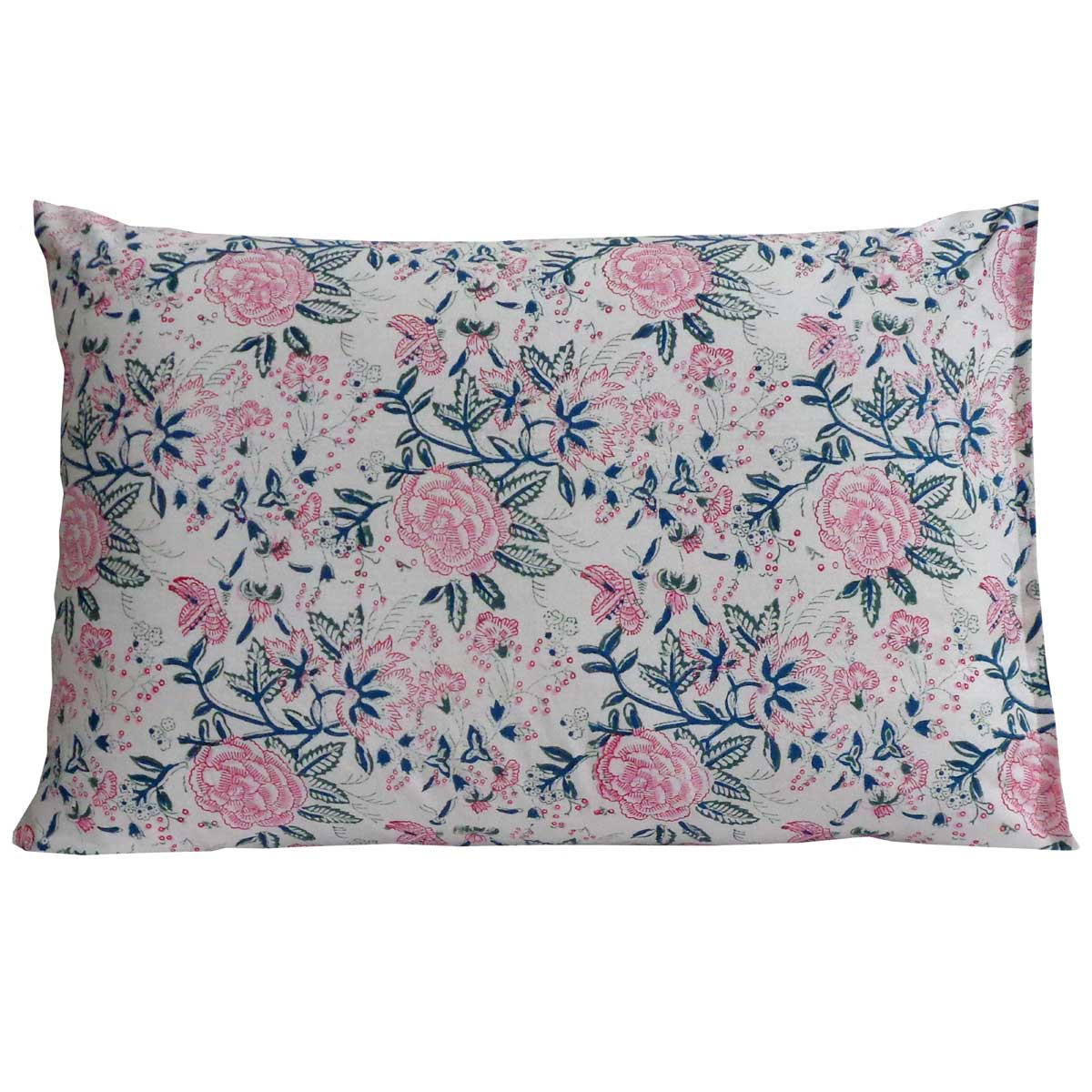Hand Block Printed Cotton Pillows Cover 50x70 cm Set of 2 Naya Gulab Open 107152