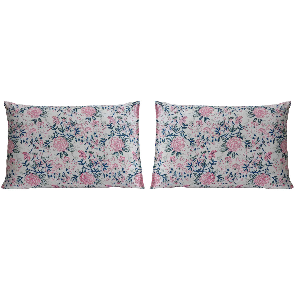 Hand Block Printed Cotton Pillows Cover 50x70 cm Set of 2 Naya Gulab Open 107152