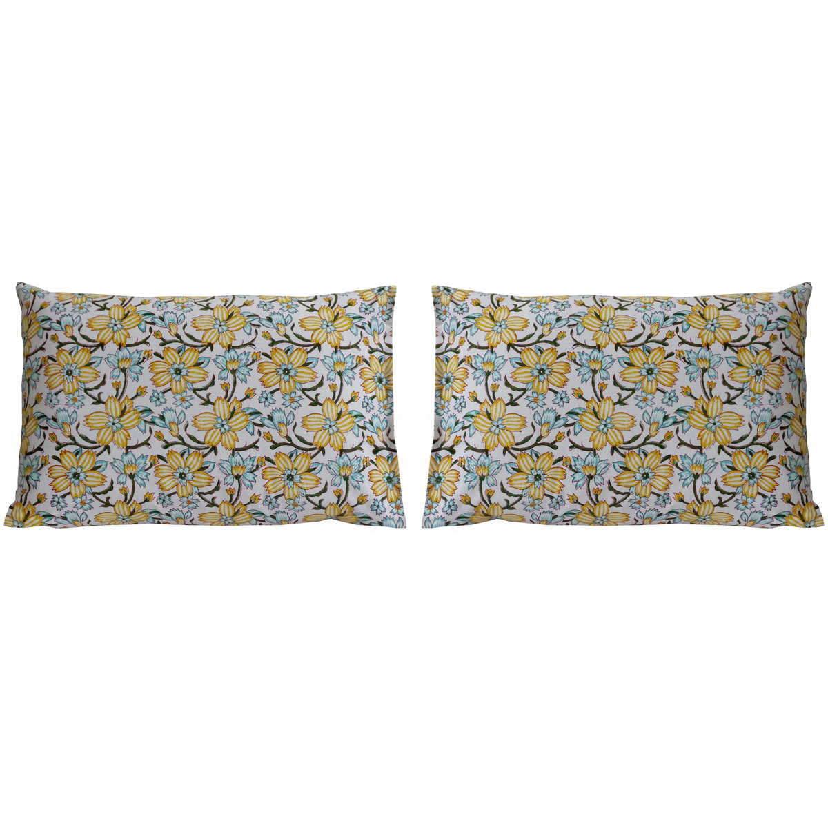 Hand Block Printed Cotton Pillows Cover 50x70 cm Set of 2 Champa Kali 204564