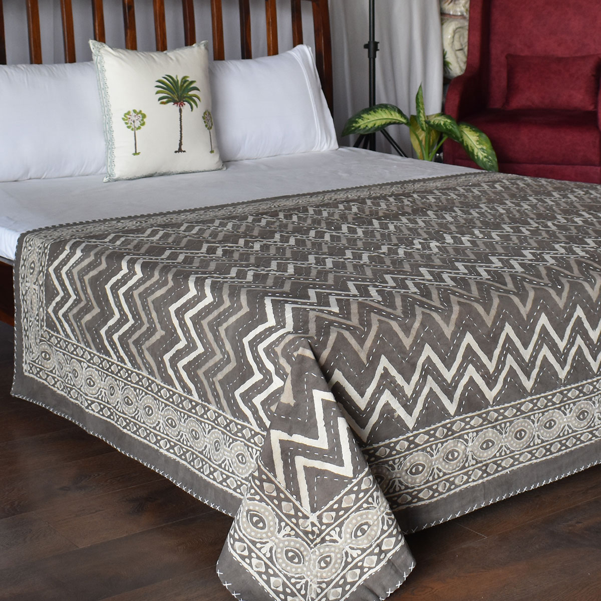 Hand Block Printed Cotton Twin Size Kantha 107487
