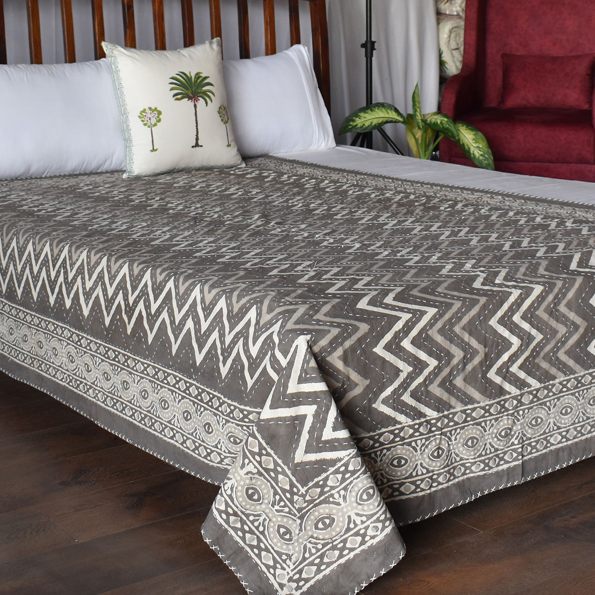Hand Block Printed Cotton Twin Size Kantha 107487
