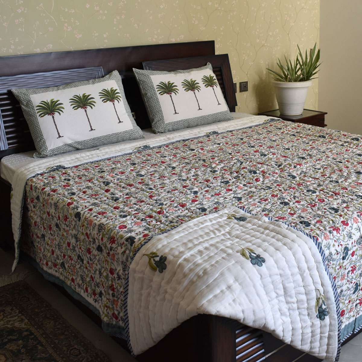 Hand Block Printed Cotton Queen Size Quilt  202213