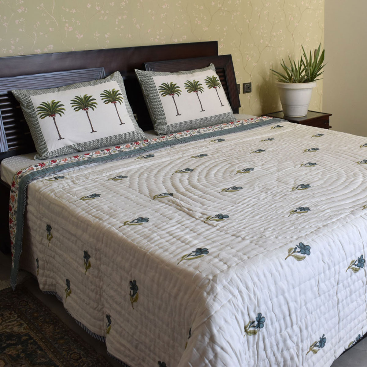 Hand Block Printed Cotton Queen Size Quilt  202213