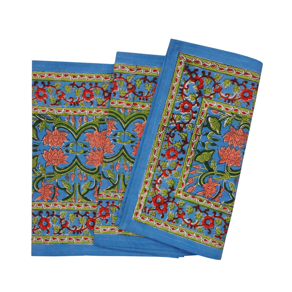 Hand Block Printed Cotton Canvas Table Runner 33x170 cms Lotus Green Gud 204931