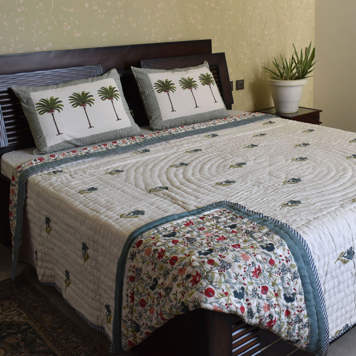 Hand Block Printed Cotton Queen Size Quilt  202213