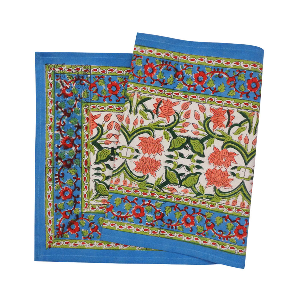 Hand Block Printed Cotton Canvas Table Runner 33x120 cms Lotus Green Open 106868