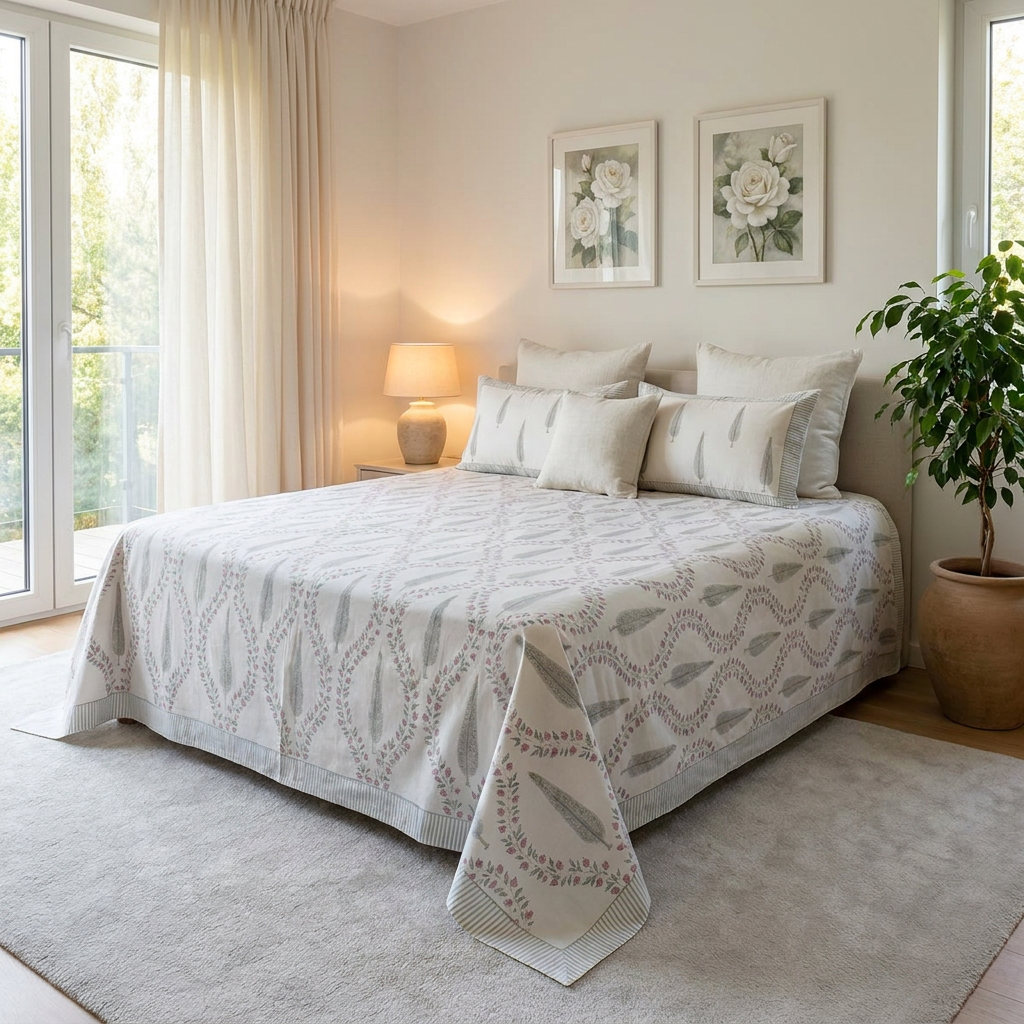 Queen Size Percale Fine Cotton Bedspread with 2 Pillow Cases 200017