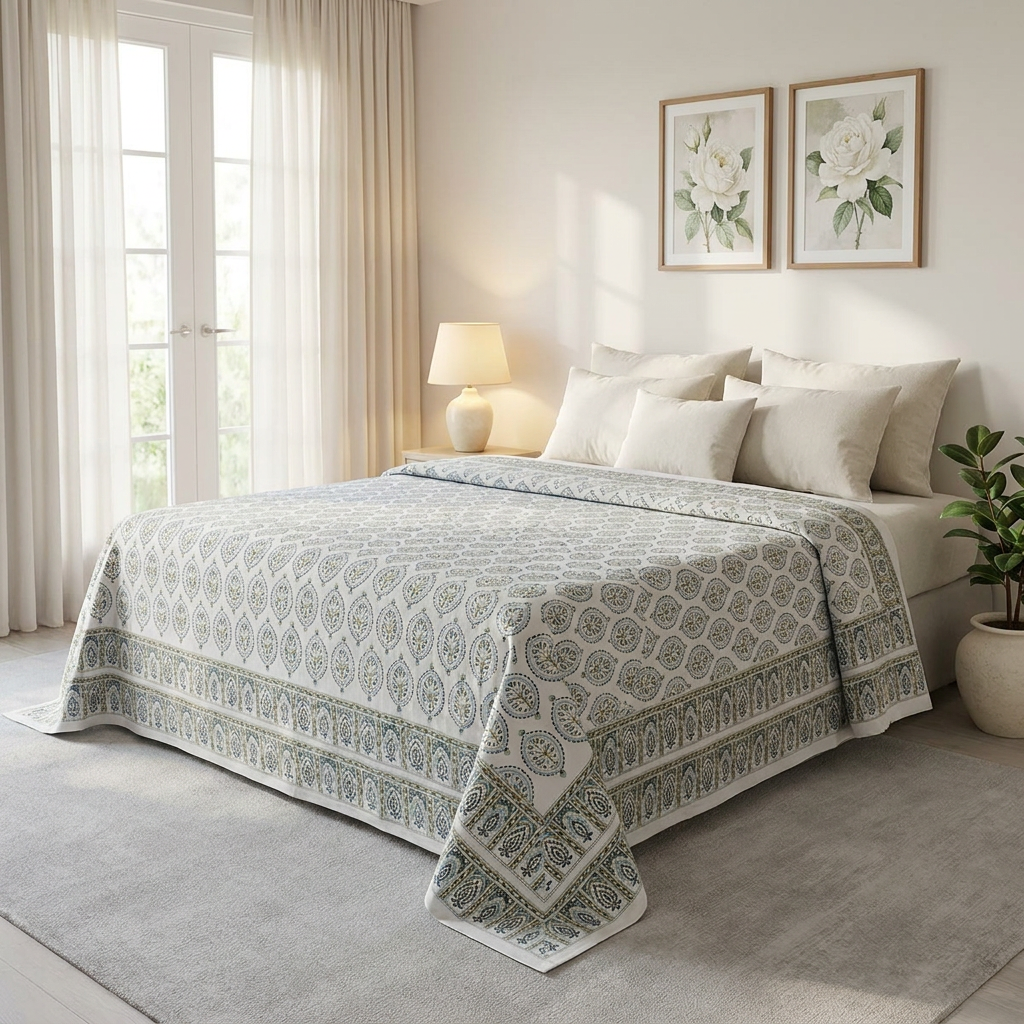 Queen Size Percale Fine Cotton Bedspread with 2 Pillow Cases 200026