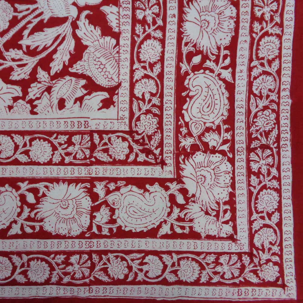 Square Tablecloth in Cotton Hand Block Printed Cotton Tablecloth 150x150 cms  Amarnath Rococco Red 200196