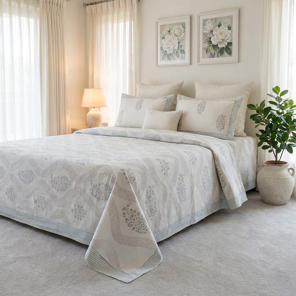Queen Size Percale Fine Cotton Bedspread with 2 Pillow Cases 200082