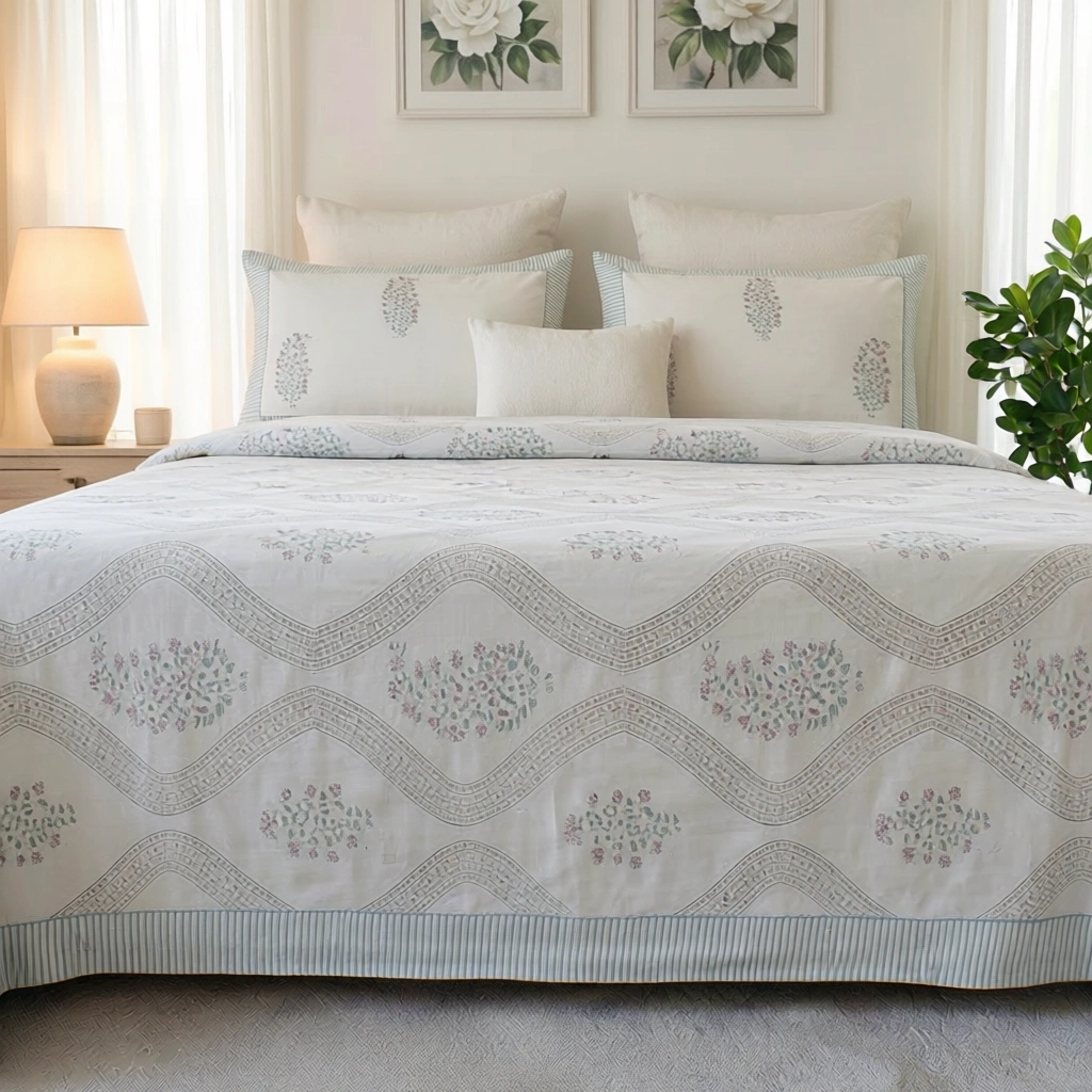 Queen Size Percale Fine Cotton Bedspread with 2 Pillow Cases 200082