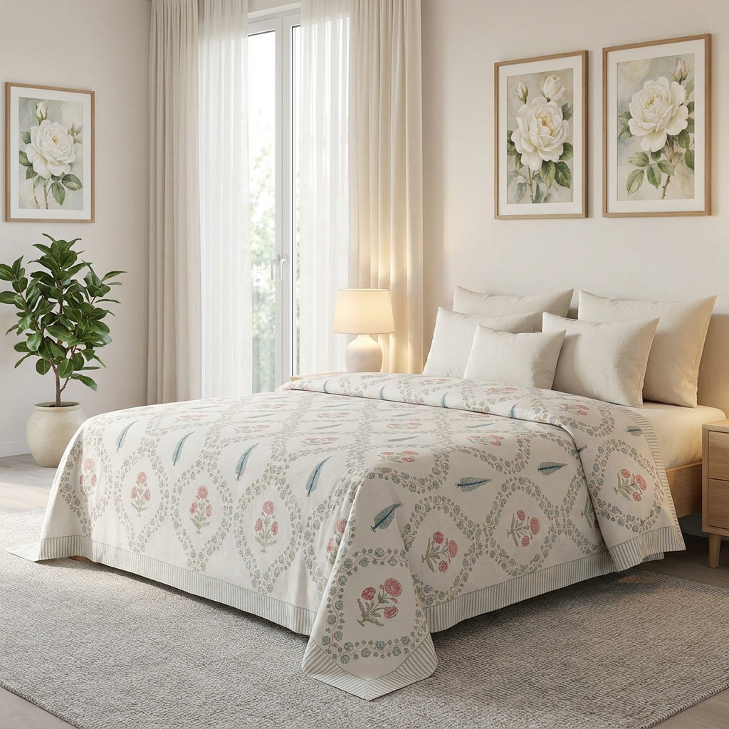 Queen Size Percale Fine Cotton Bedspread with 2 Pillow Cases 200083