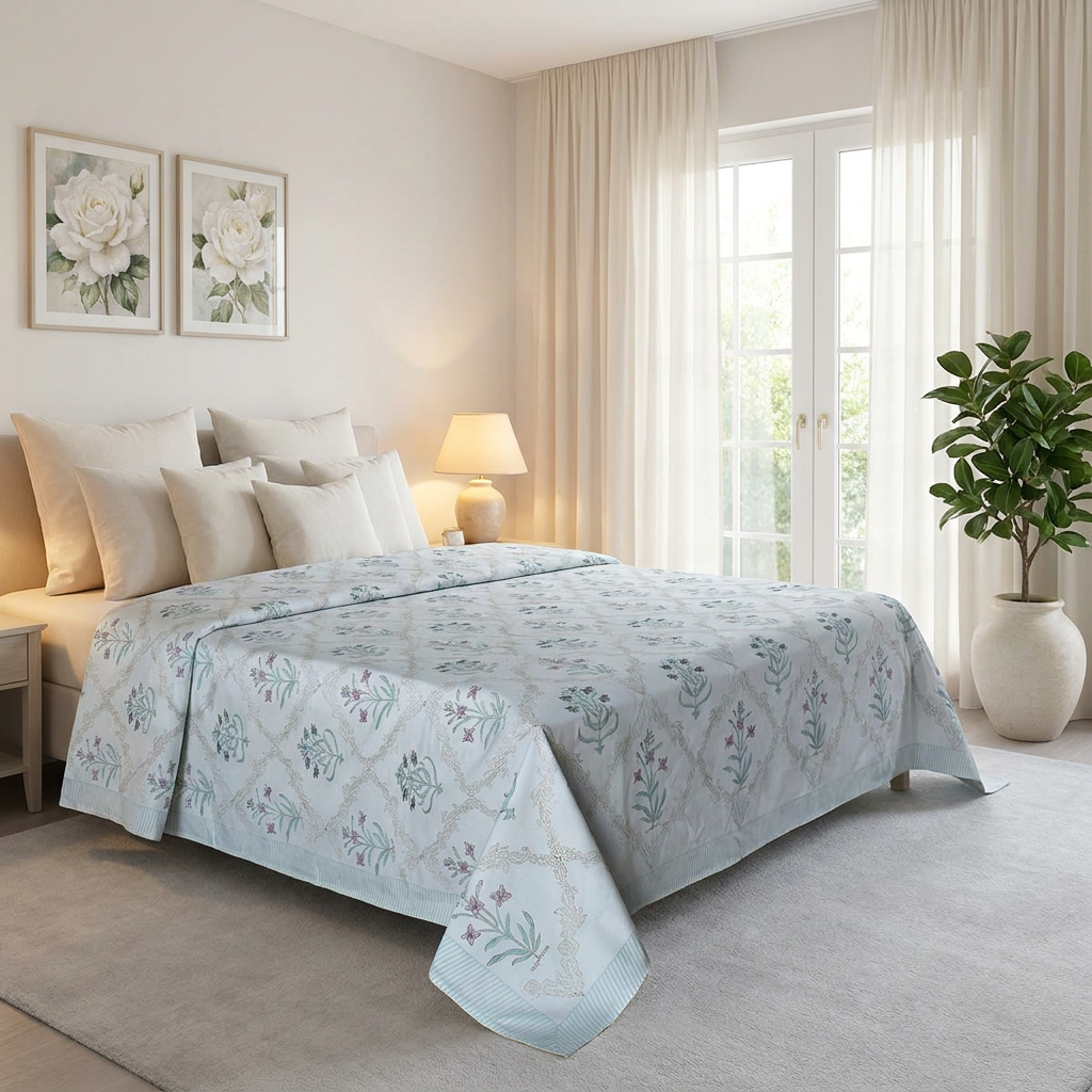 Queen Size Percale Fine Cotton Bedspread with 2 Pillow Cases 200086