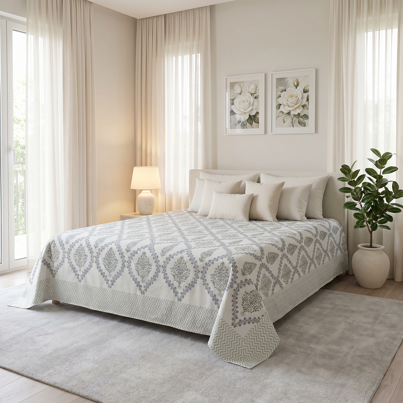 Queen Size Percale Fine Cotton Bedspread with 2 Pillow Cases 200088
