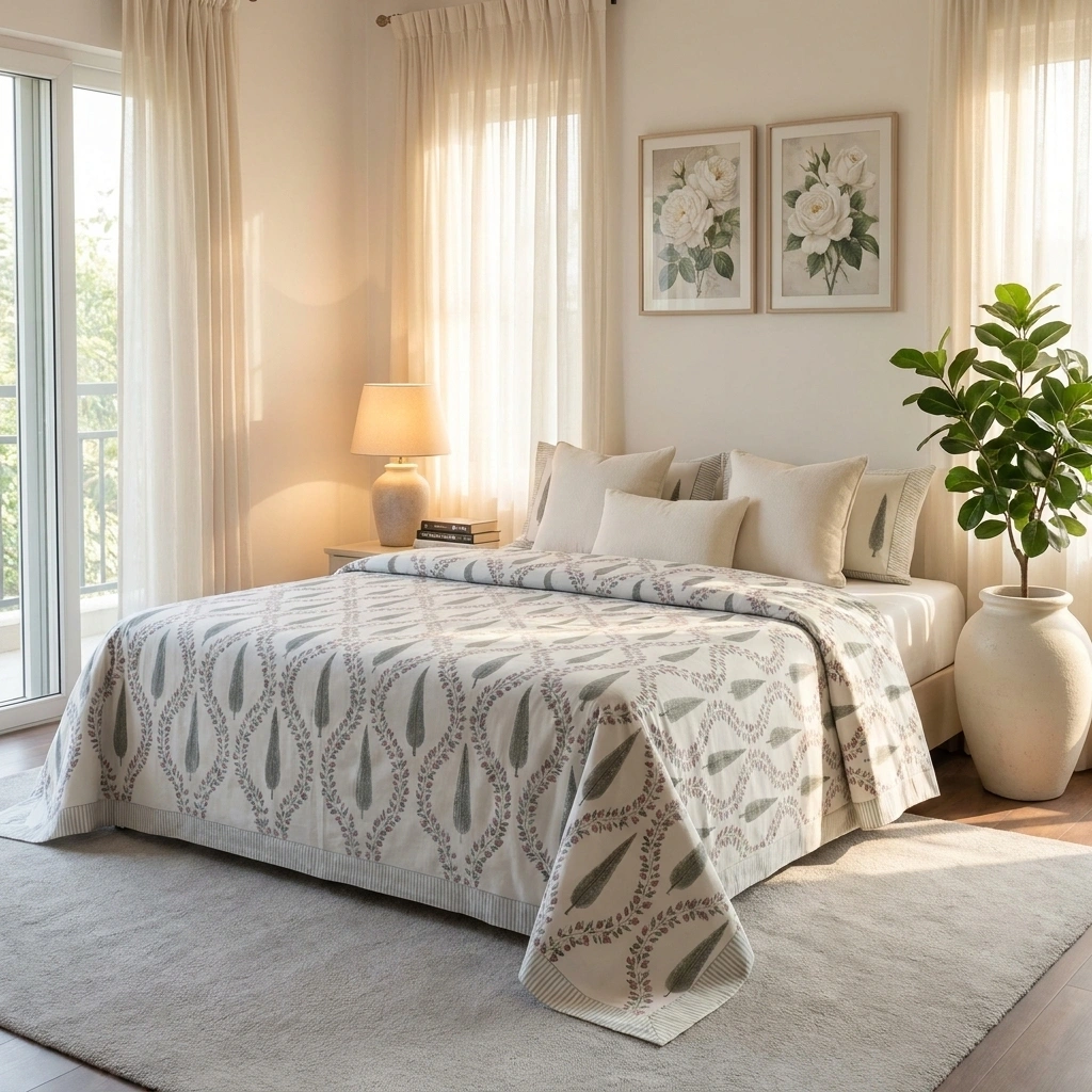 Queen Size Percale Fine Cotton Bedspread with 2 Pillow Cases 200095