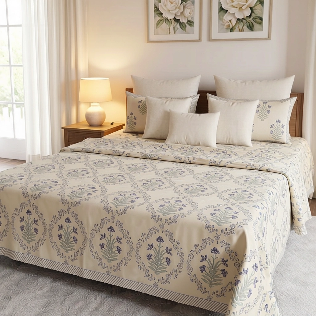 Queen Size Percale Fine Cotton Bedspread with 2 Pillow Cases 200098